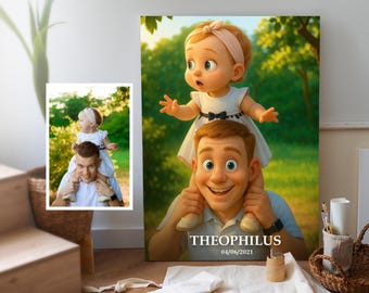 Individuell gefertigtes Portrait im Pixar Style: Vater & Tochter Kunst (Digitaler Download)