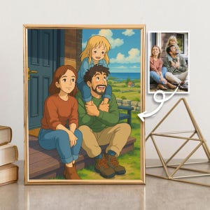 Retrato de família personalizado no estilo Ghibli, download digital da sua foto, presente personalizado do Studio Ghibli para mães, pais, filhos e pais.