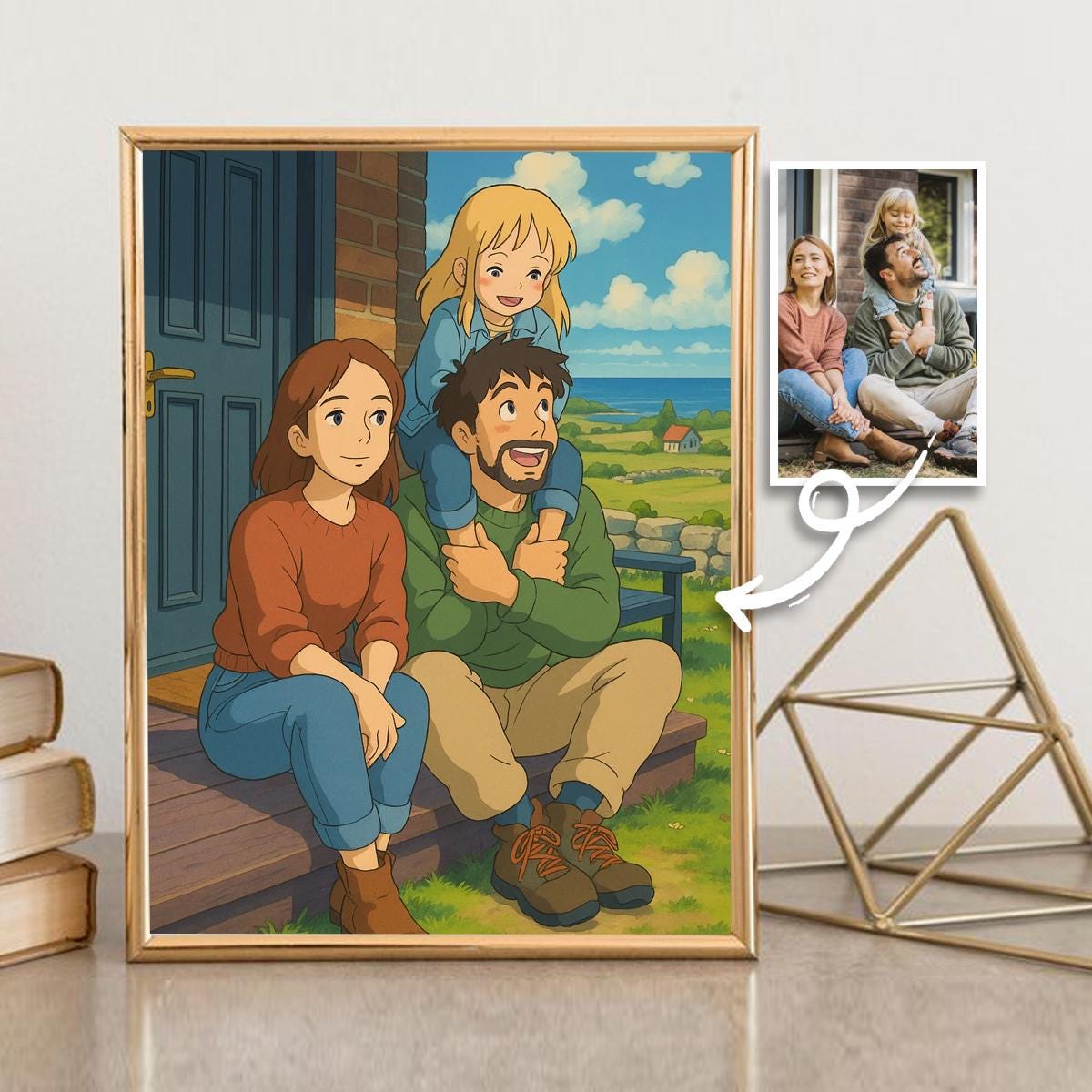 Benutzerdefinierte Ghibli Stil Familienporträt Digitaler Download von Ihrem Foto Personalisierte Anime Art Studio Ghibli Geschenk für Mama Papa Kinder Eltern zu Hause