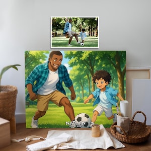 Portrait personnalisé de style anime du père et de l&#39;enfant à partir d&#39;une photo en téléchargement numérique Illustration de famille personnalisée Cadeau unique pour papa et enfant