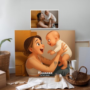 Custom Disney Style Mother and Child Portrait from Photo Digital Download Personalized Cartoon Illustration Gift for Mom Baby Shower Nursery