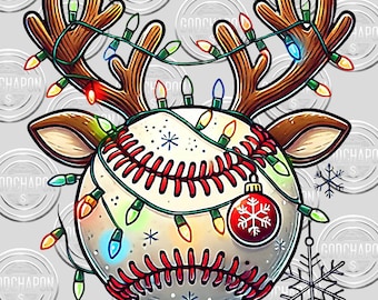 Christmas Baseball Reindeer PNG: Sublimation Design Download