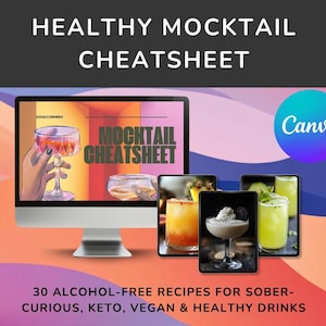 Healthy Mocktail Cheatsheet | 30 Alcohol-Free Recipes for Sober-Curious, Keto, Vegan & Healthy Drinks | Easy Non-Alcoholic Drink Ideas