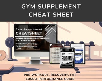 Gym Supplement Cheat Sheet | Pre-Workout, Recovery, Fat Loss & Performance Guide | Printable PDF