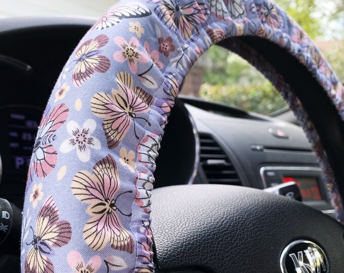 Steering Wheel Cover Butterflies Moths Insects on Lilac Purple Etsy