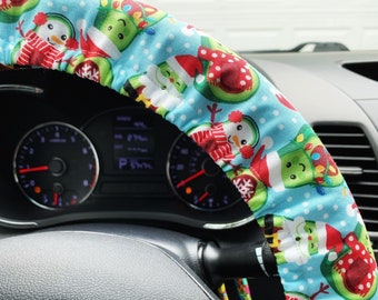 Steering Wheel Cover Christmas Avocados Holiday Car Accessories Fully Lined Covers for Car Unisex w/ Matching Keychain Option Cotton