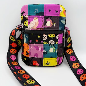 Freaky Familiars Quilted Crossbody Bag | Whimsy Halloween Spooky Women's Shoulder Bag | Handmade Small Patchwork Made with Ruby Star Society