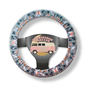 Moth Woodland Steering Wheel Cover w/ Grip Liner | Butterflies, Mushrooms & Snakes on Steel Grey | Cottagecore Wheel Cover for Women or Men