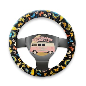 Butterfly, Moth Steering Wheel Cover w/ Grip | Boho Insects, Feather Cute Wheel Cover | Car Accessories for Women or Men | Nature Inspired
