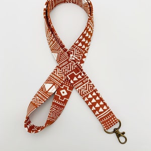 Rust Western Aztec Lanyard Badge Holder | 100% Cotton & Washable | Geometric Tribal Print Lanyard | Handmade in Florida USA | Breakaway Opt