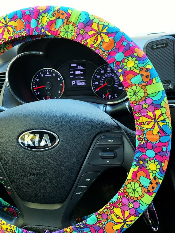 Psychedelic Hippie Steering Wheel Cover Trippy Mushroom Flower Etsy