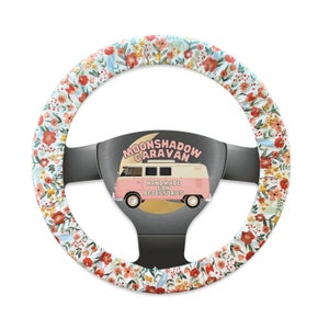 Boho Wildflowers Steering Wheel Cover w/ Grip Liner | Cottagecore Car Wheel Cover | Handmade Car Accessories | Cute Girly Wheel Cover