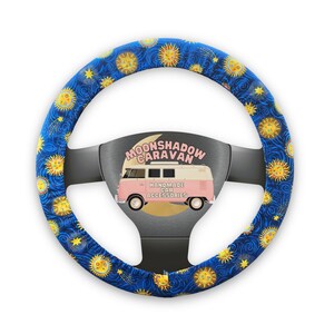 Celestial Sun Steering Wheel Cover w/ Grip Liner | Astrology, Boho Car Accessories | Cute Wheel Cover for Women or Men | Keychain Option