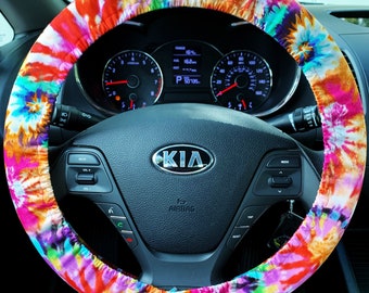 TOADDMOS 11 Piece Rainbow Hippie Tie Dye Car Accessories Set,Steering Wheel Cover with Cute Keyring and Car Seat Headrest Cover,Safety Seat Belt Shoulder Pads,Car Coaster TOADDMOS 11 Piece Rainbow Hippie Tie Dye Car Accessories Set,Steering Wheel Cover with Cute Keyring and Car Seat Headrest Cover,Safety Seat Belt Shoulder Pads,Car Coaster