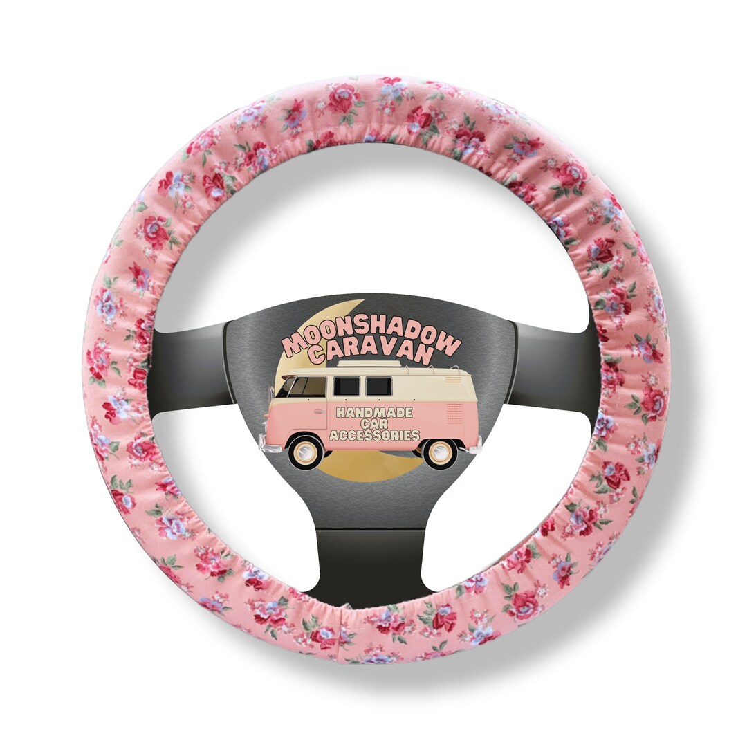 Pink & Blue Rose Steering Wheel Cover W/ Grip Liner Car Accessories for Women Pink Car Wheel