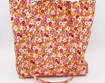 Retro Flower Power Quilted Tote | Handmade Cotton Shoulder Bag | Created w/ Feelin' Groovy Michael Miller Fabric | Girly, Cute Floral Bag