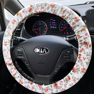 Vintage Floral Steering Wheel Cover w/ Flannel Liner 14&quot; 14 1/2&quot; 15&quot;
