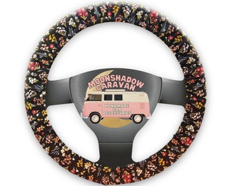 Steering Wheel Cover Granny Chic Wildflowers for Women Car Accessories for Her or Him Small Floral Print w Grip & Key Fob Opt Handmade in FL