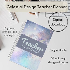 Editable Teacher Planner | Undated Printable PDF | 54-Page Digital Teacher Binder | Reusable Planner for Teachers | Instant Download