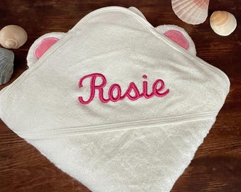 Asciugamano personalizzato per neonati con ricamo del nome: asciugamano da bagno con cappuccio personalizzato per neonati o bambini piccoli