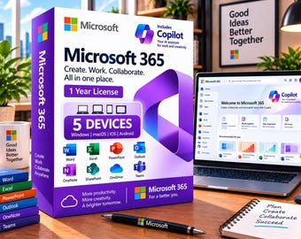 Suscripción a Microsoft Office 2024 y 365 / Licencia de 1 año para hasta 5 dispositivos / Word y Excel / Entrega digital instantánea
