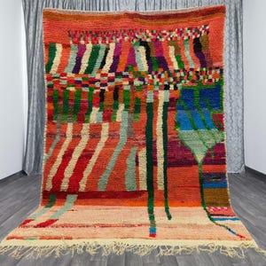 Gorgeous Orange Moroccan Rug  - Morrocan Area Wool Rugs- Handmade Beni Ourain Rug- Berber Rug For Room- Gift Rug For Home - Vintage Area Rug