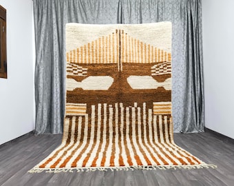 White and Brown rug - Authentic Beniourain Rug - Custom White and Brown Rug - Amazing Berber Moroccan Rug - Abstract Rug - Soft Wool Rug