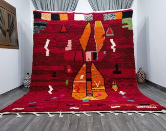 Moroccan Handmade rug -Beni ourain Woven style Morocco wool Berber Rug- modern rug- Hand woven rug- Azilal Berber style - Orange Rug Morocco
