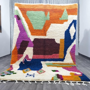 Custom Moroccan rug - Large moroccan rug -Wool handmade rug - White and orange rug - Handmade Beni ourain Area rug -Area rug for living room