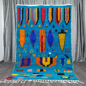 AMAZING Blue and ORANGE MOROCCAN Rug - Handmade Morrocan Rug - Authentic Berber Rug - Bohemian Style Rug For Living Room - Abstract Rug
