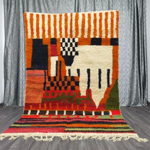 Amazing Moroccan Orangre Rug - Custom Bohemian Rugs-Wool Rug Green-Quality Handmade Morrocan Rug -Personalize Gifts For Home Decor- 9x12 Rug