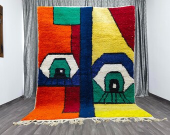 Fabulous Boujaad Rug- Authentic Moroccan Handmade Rug- Colorful Rug- Abstract Rug- Berber Tribal carpet- Bohemian Rug- Wool Rug- Boujad Rug