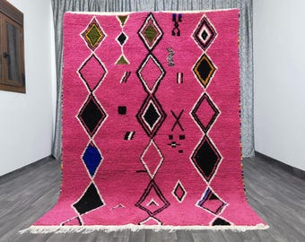 AMAZING MOROCCAN Pink Rug - Morrocan chekerboard Rug - Authentic Berber Rug - Bohemian Style Rug For Living Room - Blue And Black rug
