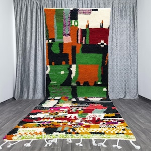 Gorgeous Green Moroccan rug - Orange Moroccan Rug- Handmade Wool Berber Boujaad Rug-Colorful Tufted Custom Rug-Boho Chic Decor-Boho Area Rug