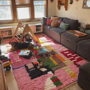 AMAZING MOROCCAN Pink Rug - Morrocan chekerboard Rug - Authentic Berber Rug - Bohemian Style Rug For Living Room - Beni ourain style