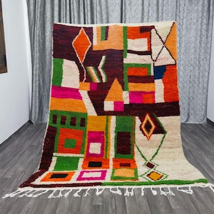 Orange and Green Rug - Amazing Multicolored Rug - Custom Fabulous Boujaad Rug - Beni Ourain Rug - Handmade Rug - Traditional Moroccan Carpet