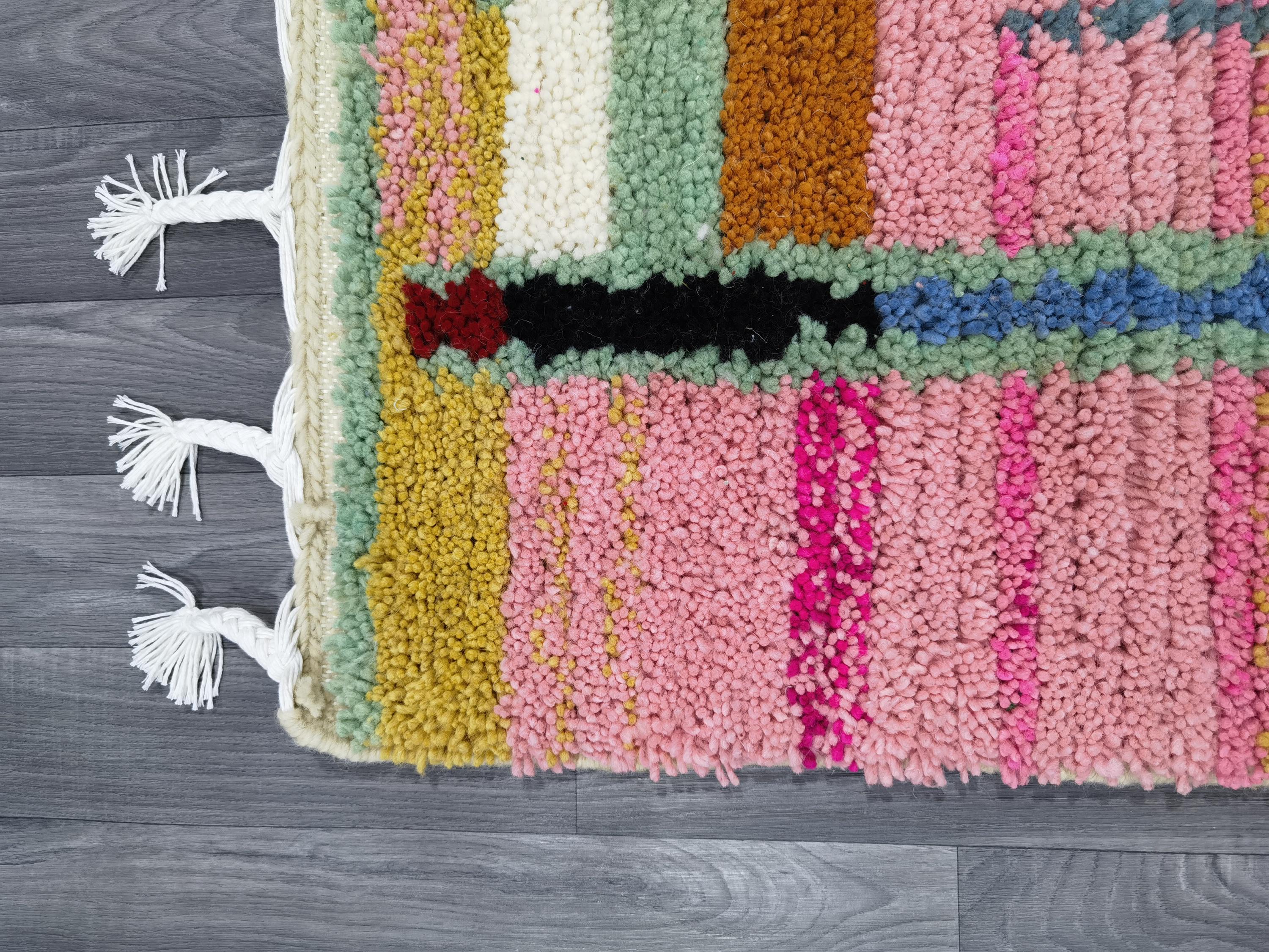 UNIQUE PINK Entryway Runner Rug -custom Cut Pink Carpet -pink and Green ...