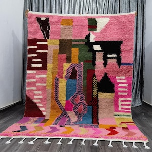 Gorgeous Pink Moroccan Rug  - Morrocan Area Wool Rugs - Handmade Beni Ourain Rug - Berber Rug For Room- Gift Rug For Home - Vintage Area Rug