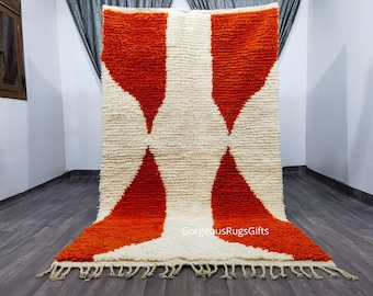Orange Striped Moroccan rug - Rugs for Living room - Custom handmade rug - Wool Berber rug - Orange Beni ourain rug - Moroccan rug 10x14