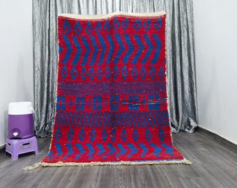 Moroccan rug Boujaad - Vintage Rug Red - Handmade Moroccan Wool Rug - Abstract Red Multicolored Bohemian Carpet -Tapis fait main -Berber rug