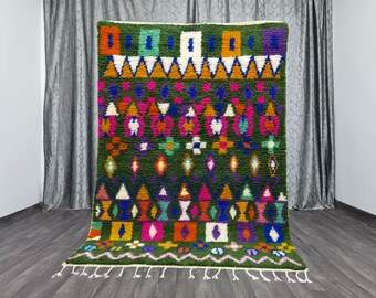 Amazing Moroccan Green Rug - Custom Bohemian Rugs -Wool Rug Green -Quality Handmade Morrocan Rug-Personalize Gifts For Home Decor - 9x12 Rug