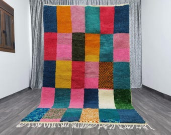 gorgeous Beni ourain rug Orange - checkered morrocan rug-Custom Moroccan Rug-Tribal berber Rug-Amazing Pink Rug-Abstract Multicolored Carpet