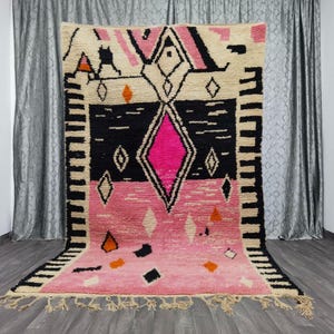 AMAZING PINK BENIOURAIN Rug - Morrocan Area Wool Rugs - Handmade Beni Ourain Rug -Berber Rug For Room- Gift Rug For Home -Pink And White Rug