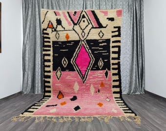 AMAZING PINK BENIOURAIN Rug - Morrocan Area Wool Rugs - Handmade Beni Ourain Rug -Berber Rug For Room- Gift Rug For Home -Pink And White Rug