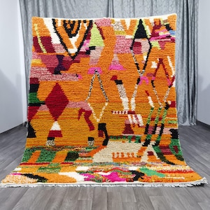 Amazing moroccan orange and green rug - Amazing Multicolored Rug - eni Ourain Rug - Handmade Rug - Traditional Moroccan Carpet - boujaad rug