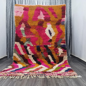 GORGEOUS MOROCCAN ORANGE Rug, Morrocan chekerboard Rug, Authentic Berber Rug, Bohemian Style Rug For Living Room, Pink Wool Carpet.