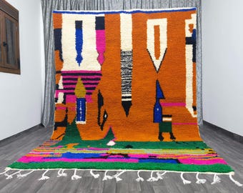 Gorgeous Orange Moroccan Rug  - Morrocan Area Wool Rugs -Handmade Beni Ourain Rug -Berber Rug For Room- Gift Rug For Home - Vintage Area Rug