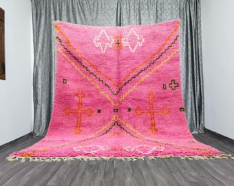Gorgeous Pink Moroccan rug-Pink Moroccan Rug-Handmade Wool Berber Boujaad Rug-Colorful Tufted Custom Rug-Boho Chic Decor-Vibrant Area Carpet