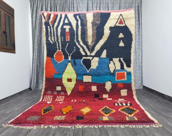Gorgeous Black Moroccan rug - Orange Moroccan Rug - Handmade Wool Berber Boujaad Rug -Colorful Tufted Custom Rug -Boho Chic Decor - 9x12 Rug