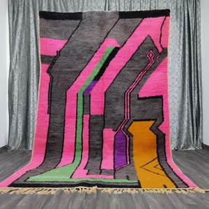 Gorgeous Pink Moroccan Rug - Green and Pink rug -Morrocan Area Wool Rugs -Handmade Beni Ourain Rug -Gift Rug For Home -Custom All Sizes rugs